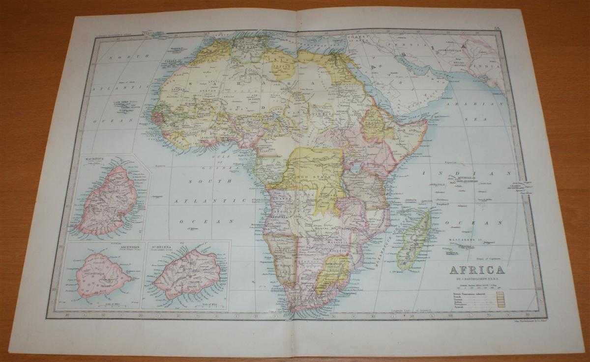 John Bartholomew - Map of Africa - Sheet 53 disbound from the 1890 'The Library Reference Atlas of the World' with inset panels showing Mauritius, Ascention and St. Helena