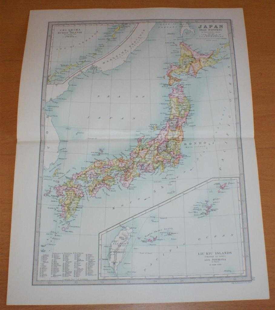 John Bartholomew - Map of Japan (Dai Nippon) - Sheet 52 disbound from the 1890 'The Library Reference Atlas of the World' with Liu Kiu Islands, Formosa and Chi-Shima