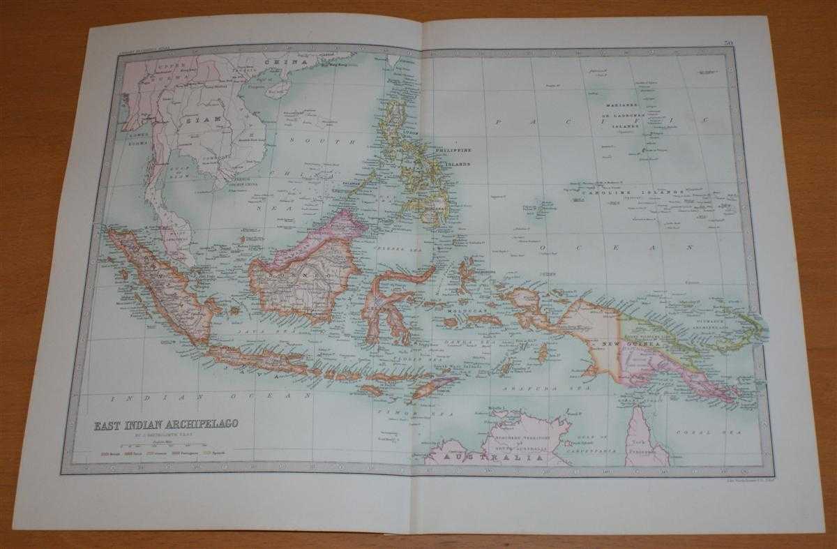 John Bartholomew - Map of 'East Indian Archipelago' - Sheet 50 disbound from the 1890 'The Library Reference Atlas of the World' covering Indonesia and the Philippines, etc.