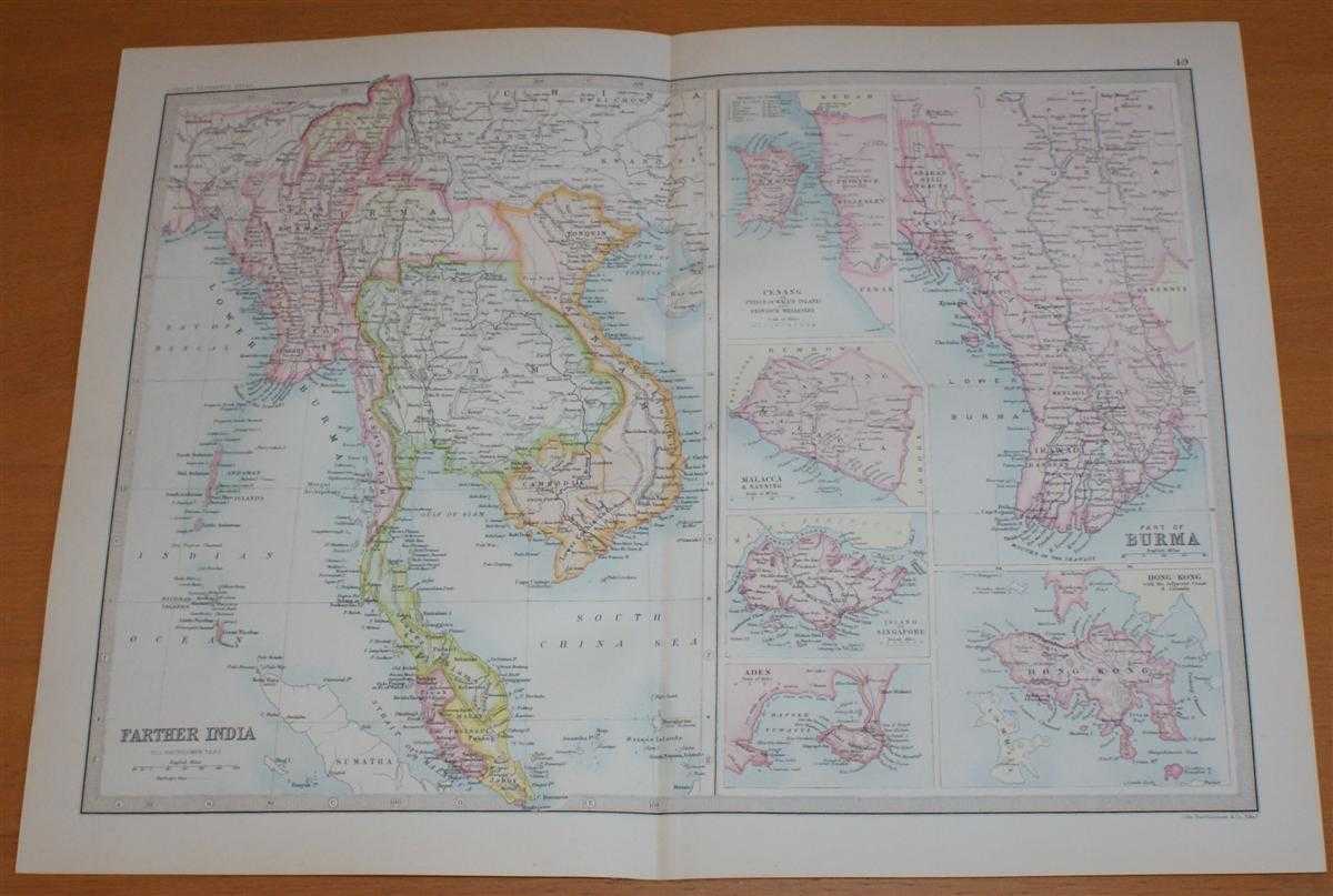 John Bartholomew - Map of 'Farther India' (Siam, Burma, Anam, Tonquin, etc.) - Sheet 50 disbound from the 1890 'The Library Reference Atlas of the World' covering modern day Thailand, Vietnam, Cambodia, Laos, Malaysia and Myanmar