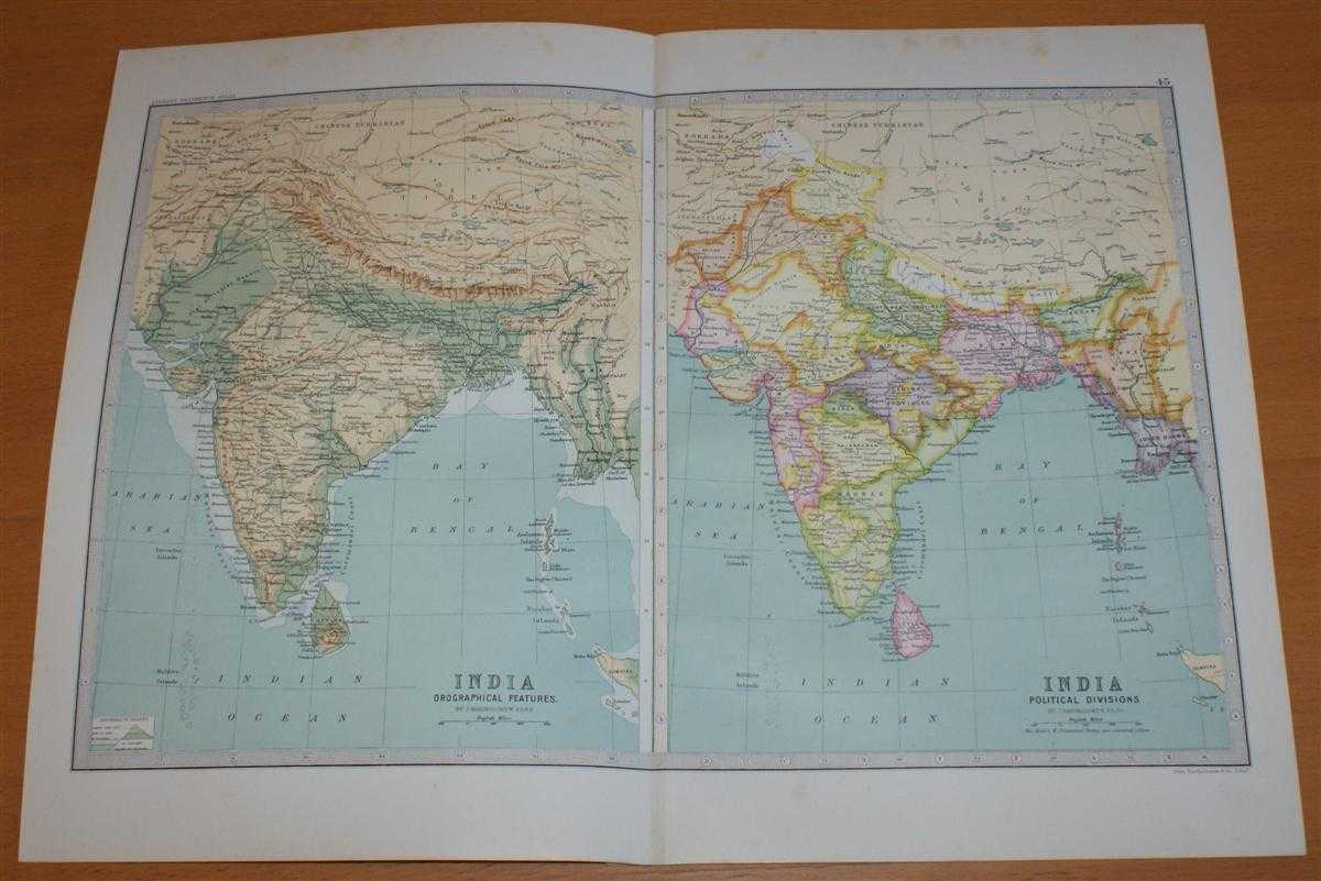 John Bartholomew - Map of 'India, Physical and Political' - Sheet 45 disbound from the 1890 'The Library Reference Atlas of the World' including Ceylon (Sri Lanka), Nepal, Bhutan and modern day Bangladesh