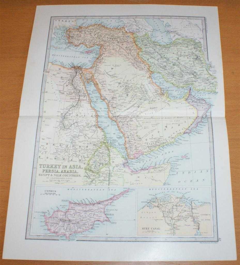 John Bartholomew - Map of 'Turkey in Asia, Persia, Arabia, Egypt & Nile Countries' with Cyrup and the Suez Canal - Sheet 42 disbound from the 1890 'The Library Reference Atlas of the World' including modern day Turkey, Syria, Saudi Arabia and and Iraq