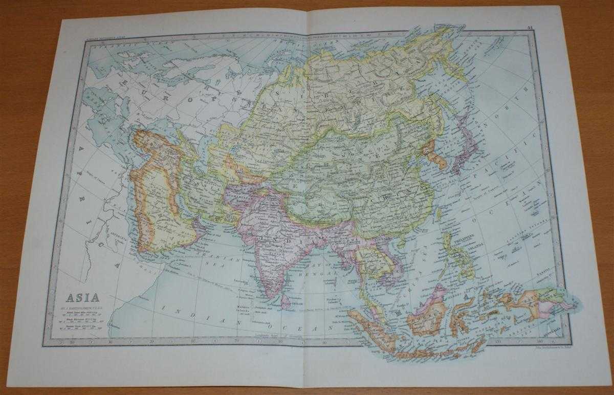 John Bartholomew - Map of Asia - Sheet 41 disbound from the 1890 'The Library Reference Atlas of the World' with the Chinese, Turksish and Russian Empires, India, Persia, Arabia, Siam, Malaysia, Japan, etc.