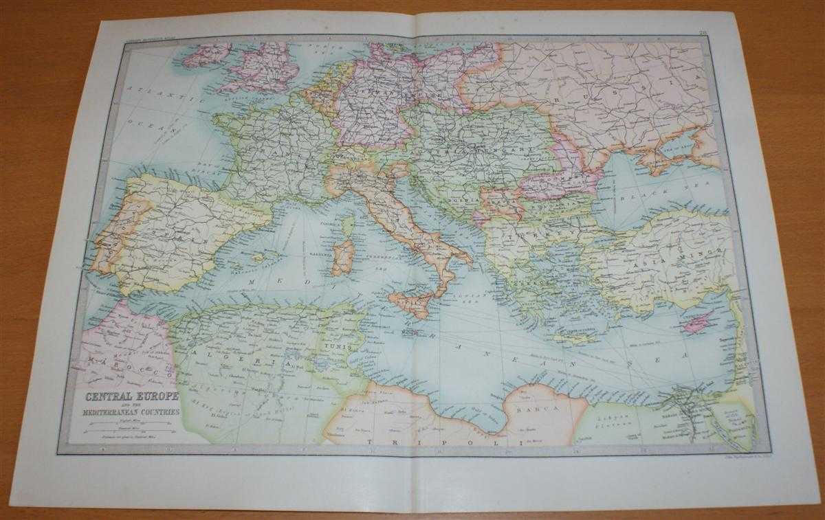John Bartholomew - Map of 'Central Europe and Mediterranean' - Sheet 28 disbound from the 1890 'The Library Reference Atlas of the World' with Spain, France, Italy, Sicily, Sardinia, Malta, Austria-Hungary, Turkey, Greece, Crete, Cyprys, etc.