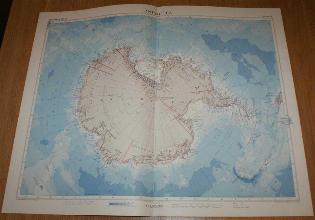 John Bartholomew - Map of Antarctica - Plate 8 disbound from 1958 Mid-Century Times Atlas of the World using Zenithal Equidistant Projection