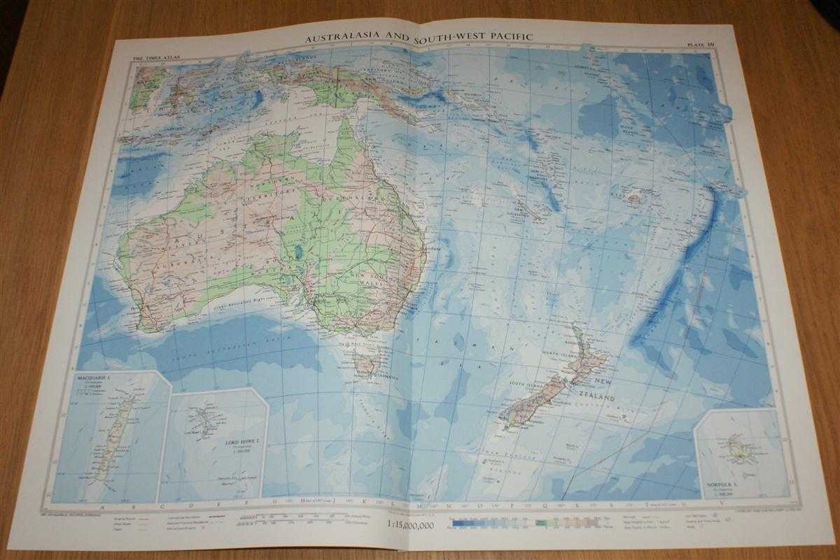 John Bartholomew - Map of Australasia and the South-West Pacific - Plate 10 disbound from 1958 Mid-Century Times Atlas of the World including Australia, New Zealand, New Guinea, Fiji, etc. (on Bonne Projection)