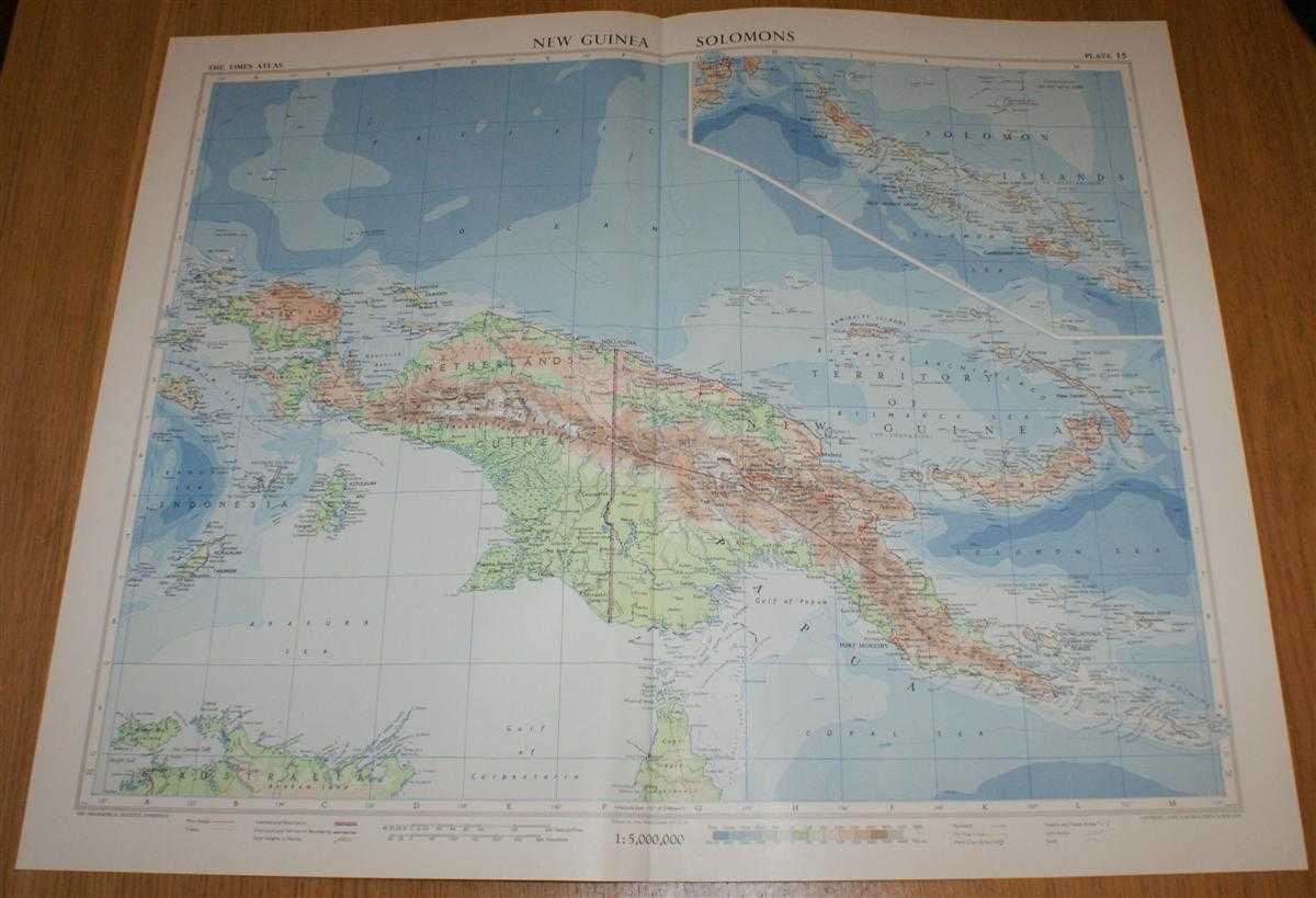 John Bartholomew - Map of New Guinea and the Solomon Islands - Plate 15 disbound from 1958 Mid-Century Times Atlas of the World