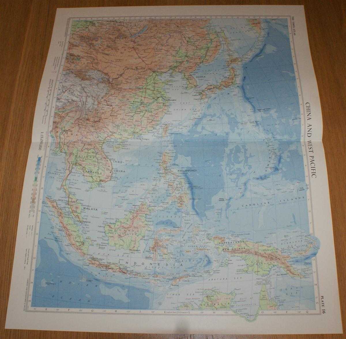 John Bartholomew - Map of 'China and West Pacific' - Plate 16 disbound from 1958 Mid-Century Times Atlas of the World, including Korea, Japan, Philippines, Indonesia and Indo-China