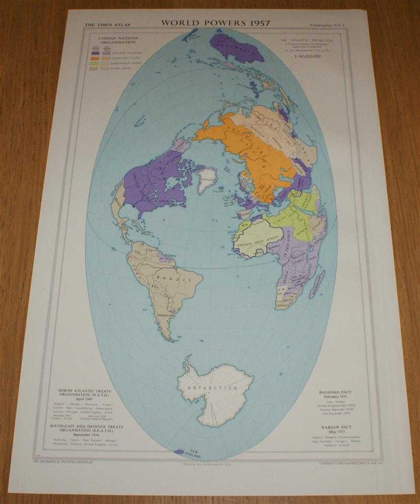 John Bartholomew - Map of 'World Powers 1957' - Frontispiece disbound from Volume 1 of the 1958 Mid-Century Times Atlas of the World,