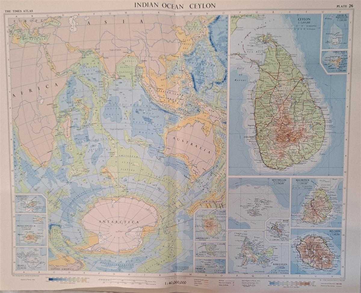John Bartholomew - Map of 'Indian Ocean and Ceylon', Plate 26 disbound from 1959 Mid-Century Times Atlas of the World, Volume II Various Scales