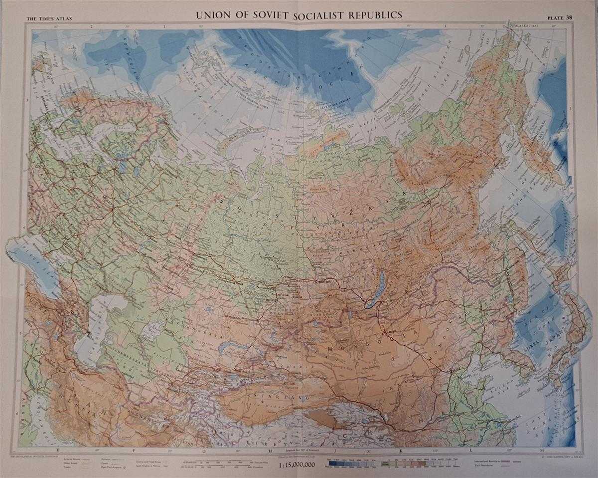 John Bartholomew - Map of Union of Soviet Socialist Republics, Plate 38 disbound from 1959 Mid-Century Times Atlas of the World, Volume II, (South-West Asia & Russia) Scale 1: 15,000,000. Also Korea, Japan, Mongolia, Scandinavia