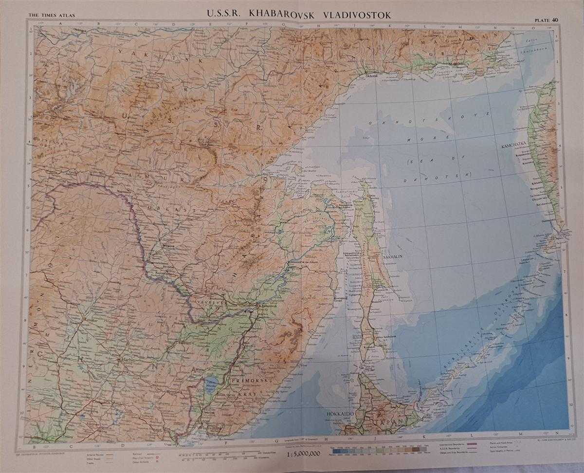 John Bartholomew - Map of U.S.S.R. Khabarovsk, Vladivostok, Plate 40 disbound from 1959 Mid-Century Times Atlas of the World, Volume II, (South-West Asia & Russia) Scale 1: 5,000,000. Includes small part of Japan