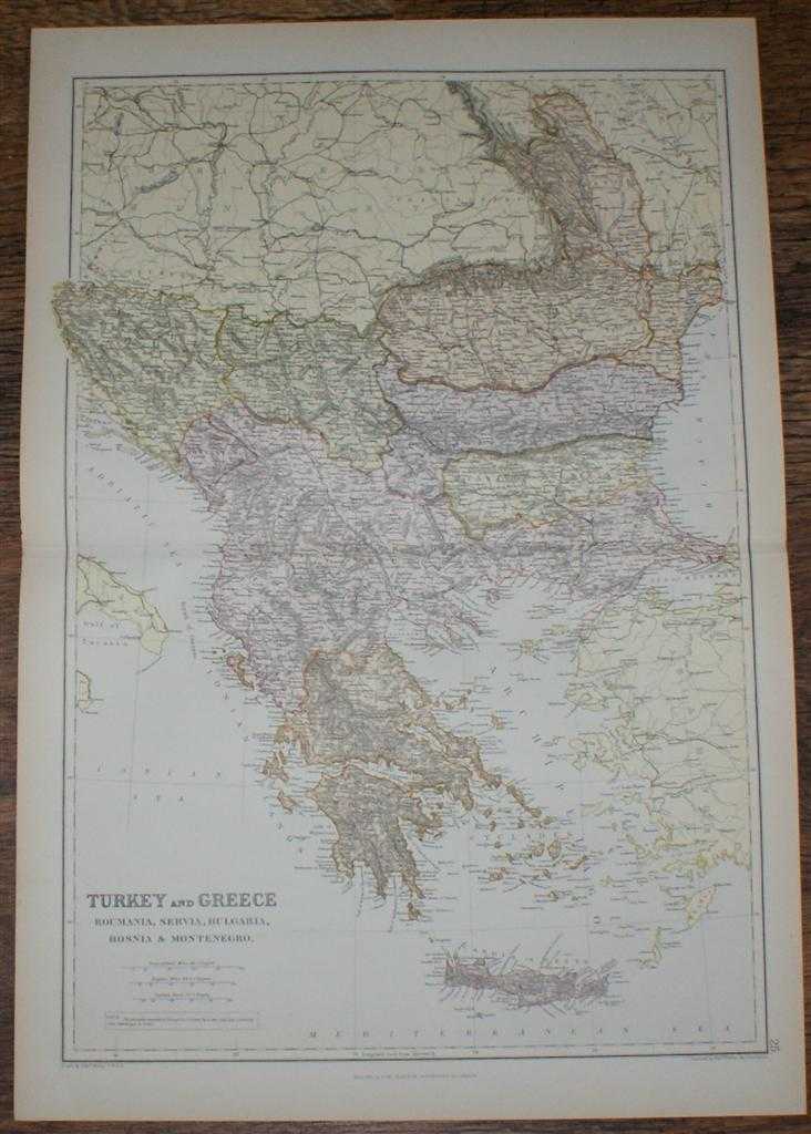 W. G. Blackie - 1884 Blackie's Map of Turkey, Greece, Roumania, Servia, Bulgaria, Bosnia & Montenegro