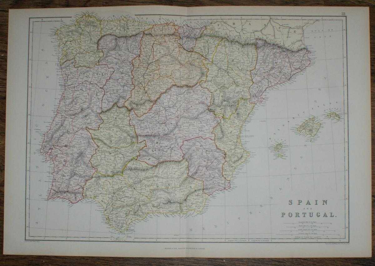 W. G. Blackie - 1884 Blackie's Map of Spain and Portugal