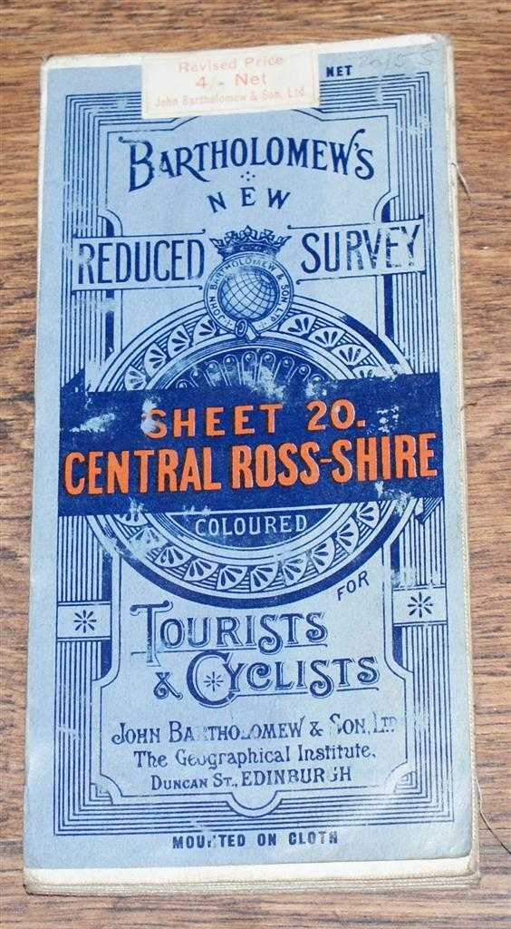 John Bartholomew & Son Ltd. - Central Ross-shire (Ross and Cromarty) - Bartholomew's New Reduced Survey of Scotland, Sheet 20, Half-Inch to Mile, Coloured for Tourists and Cyclists 1921