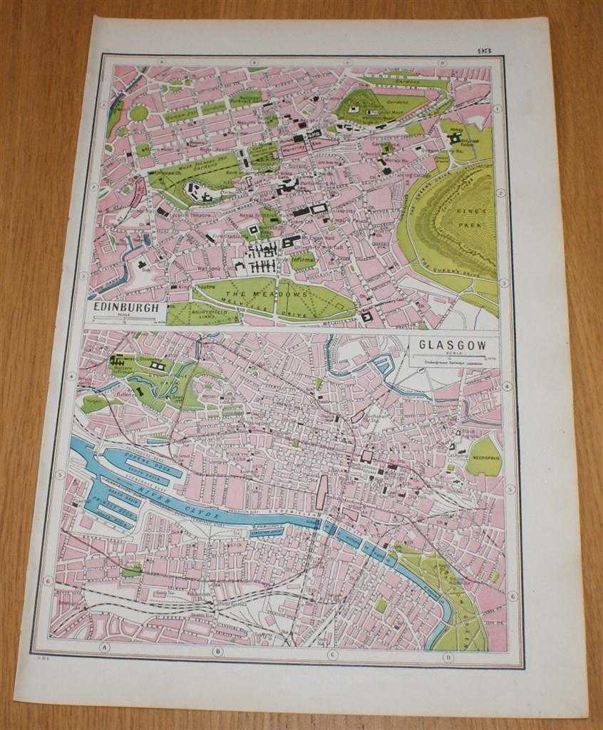 Edited by J. A. Hammerton; Miss H. B. Leach, H. W. Cribb and J. T. Rankin - Street Plans of Edinburgh and Glasgow from Harmsworth's 1922 Atlas of the World - Single Sheet