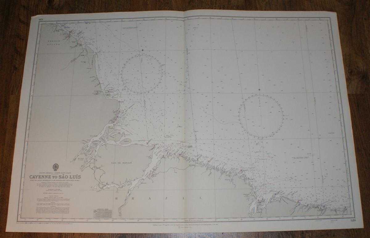 Admiralty - Nautical Chart No. 520. South America, North East Coast, Cayenne to Sao Luis. From the Latest Information in the Hydrographic Department to 1965 with small corrections to 1971. Scale 1:1,500,000