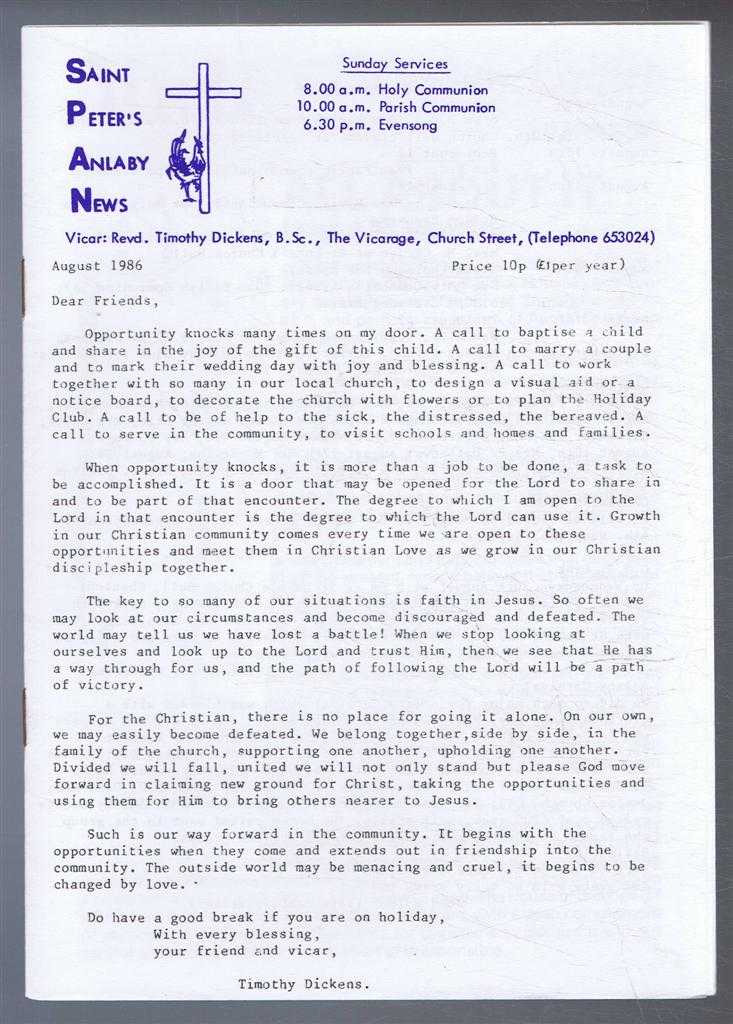 Timothy Dickens - Saint Peter's Anlaby News & York Diocesan Leaflet - August 1986