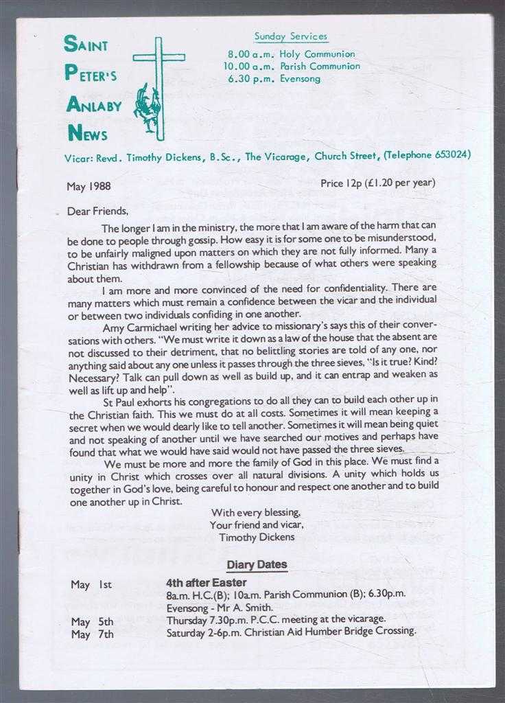 Timothy Dickens - Saint Peter's Anlaby News & York Diocesan Leaflet - May 1988