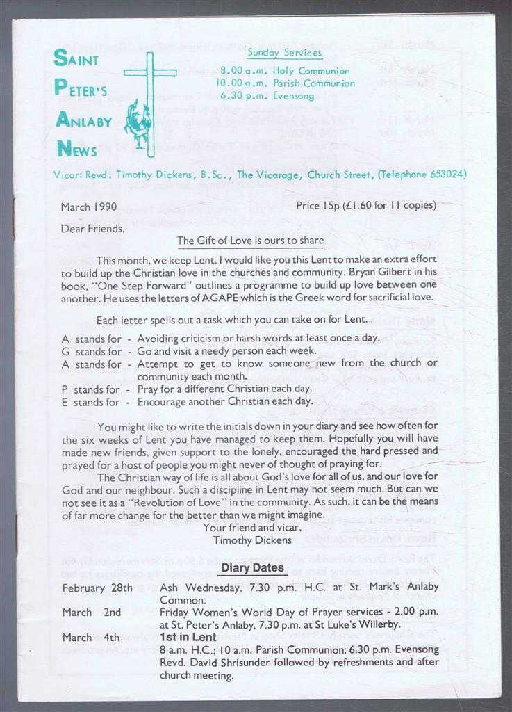 Timothy Dickens - Saint Peter's Anlaby News & York Diocesan Leaflet - March 1990
