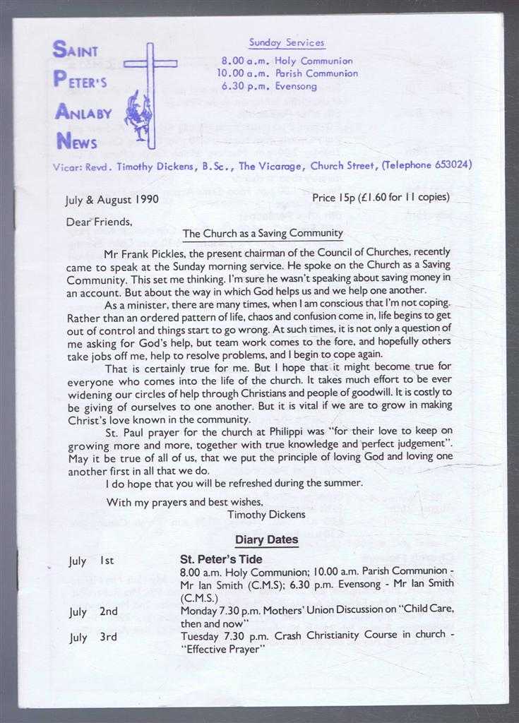 Timothy Dickens - Saint Peter's Anlaby News & York Diocesan Leaflet - July and August 1990