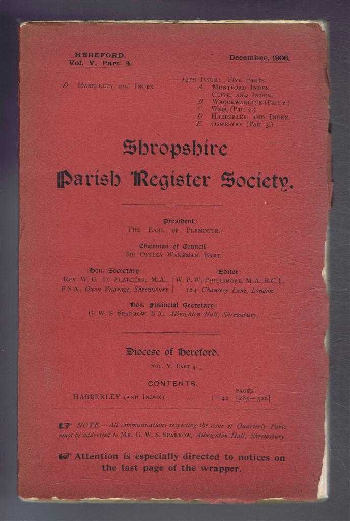 W P W Phillimore (ed) - Shropshire Parish Register. Diocese of Hereford. Volume V, Part 4. December 1906. Habberley