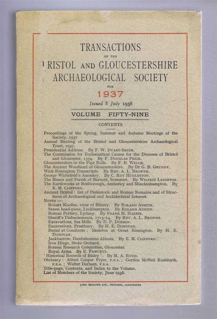 Roland Austin; (ed) - Transactions of the Bristol and Gloucestershire Archaeological Society for 1937, Volume Fifty-nine (59)
