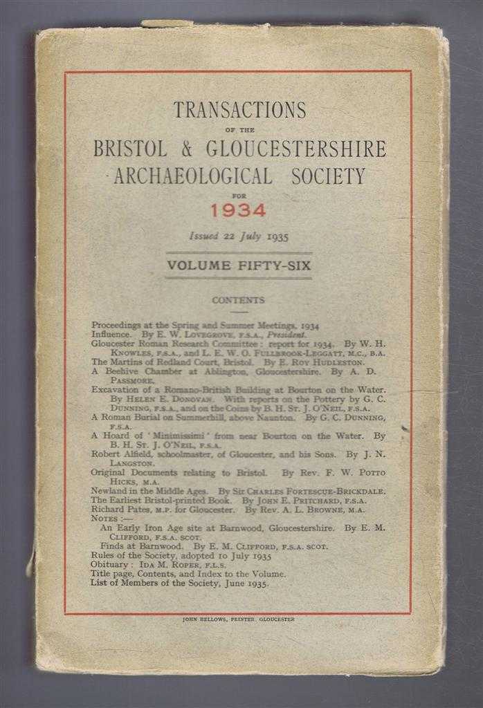Roland Austin; (ed) - Transactions of the Bristol and Gloucestershire Archaeological Society for 1934, Volume Fifty-six (56)
