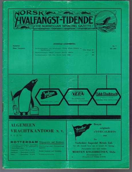 Redaktor (editor): Einar Vangstein - Norsk Hvalfangst-Tidende (The Norwegian Whaling Gazette), Organ For the International Association of Whaling Companies Nr. 7 Juli 1961