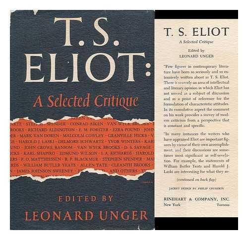 UNGER, LEONARD (ED. ) - T. S. Eliot; a Selected Critique