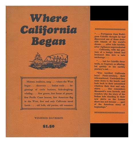 DAVIDSON, WINIFRED - Where California Began, by Winifred Davidson