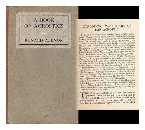 KNOX, RONALD A. - A Book of Acrostics, by Ronald Knox