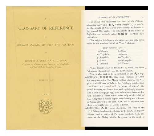 GILES, HERBERT ALLEN - A Glossary of Reference on Subjects Connected with the Far East