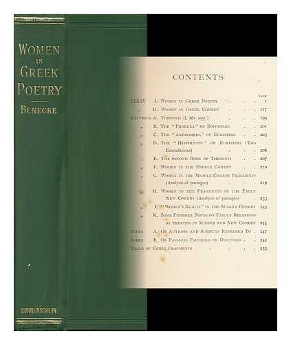 BENECKE, EDWARD FELIX MENDELSSHON (1870-1895) - Antimachus of Colophon and the Position of Women in Greek Poetry, by E. F. M. Benecke; a Fragment, Printed for the Use of Scholars