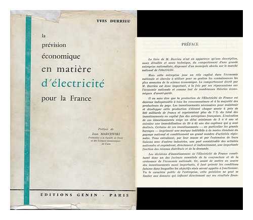 DURRIEU, YVES - La Prevision Economique En Matiere D'Electricite Pour La France