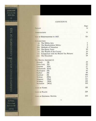 FARADAY, MICHAEL ANTHONY (1934-) - Herefordshire Militia Assessments of 1663 / Edited for the Royal Historical Society by M. A. Faraday