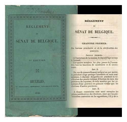 BELGIUM. PARLEMENT. SENAT - Reglement Du Senat De Belgique