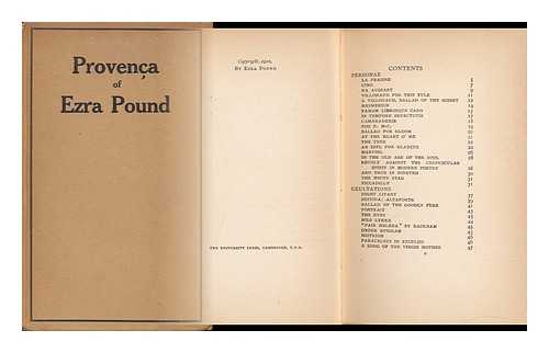 POUND, EZRA (1885-1972) - Provenca ; Poems Selected from Personae, Exultations, and Canzoniere of Ezra Pound