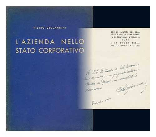 GIOVANNINI, PIETRO - L'Azienda Nello Stato Corporativo / Pietro Giovannini