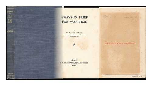 FOWLER, W. WARDE - Essays in Brief for War-Time