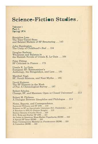 MULLEN, R. D. (RICHARD D. ). DARKO SUVIN (EDS. ). STANISLAW LEM. URSULA K. LEGUIN - Science-Fiction Studies; Volume 1, Part 3, Spring 1974