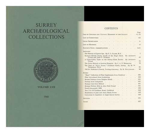 SURREY ARCHAEOLOGICAL SOCIETY. S. S. FRERE (ED. ) - Surrey Archaeological Collections. Vol. 57