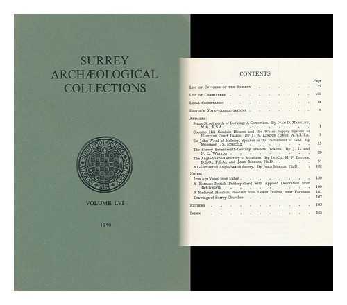 SURREY ARCHAEOLOGICAL SOCIETY. S. S. FRERE (ED. ) - Surrey Archaeological Collections. Vol. 56