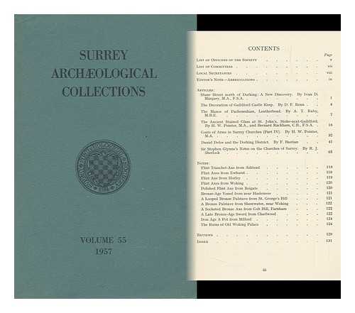 SURREY ARCHAEOLOGICAL SOCIETY. S. S. FRERE (ED. ) - Surrey Archaeological Collections. Vol. 55