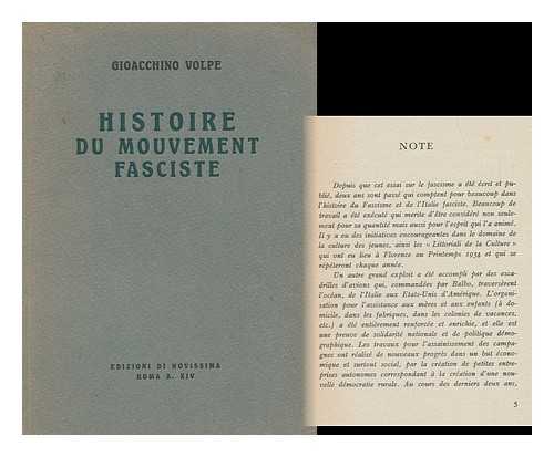 VOLPE, GIOACCHINO (1876-1971). CHUZEVILLE, JEAN, TR. - Histoire Du Mouvement Fasciste