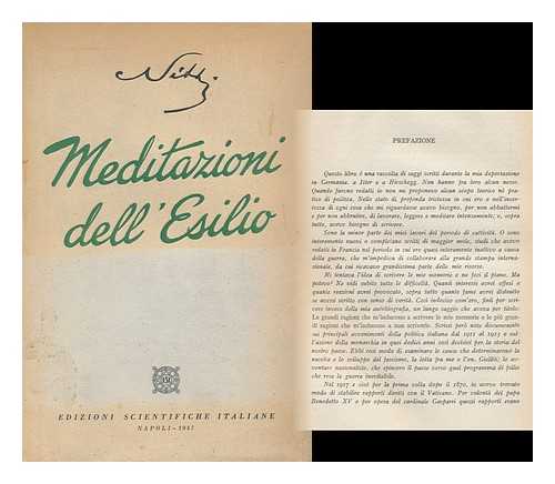 NITTI, FRANCESCO SAVERIO (1868-) - Meditazioni Dell'esilio