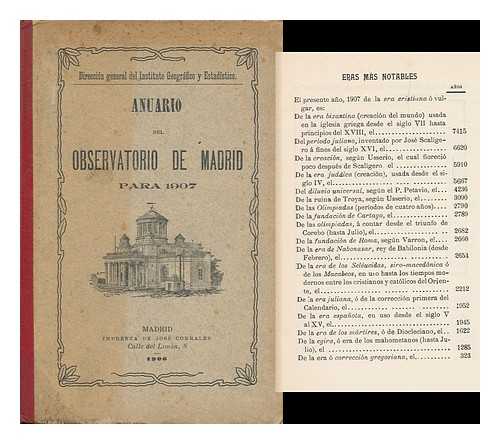 OBSERVATORIO ASTRONOMICO DE MADRID - Anuario Del Observatorio De Madrid Para 1907