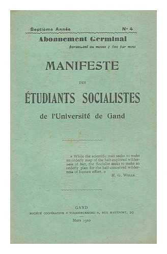 SOCIETE COOPERATIVE VOLKSDRUKKERIJ - Manifeste Des Etudiants Socialistes De L'Universite De Gand