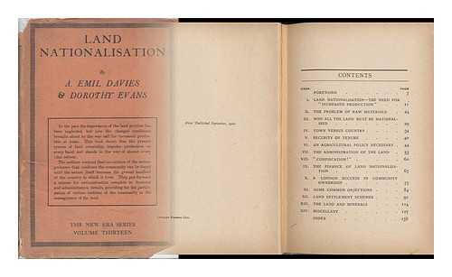 DAVIES, ALBERT EMIL (1875-). EVANS, DOROTHY - Land Nationalisation : the Key to Social Reform