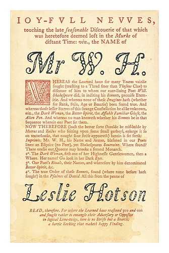 HOTSON, LESLIE (1897-) - Mr. W. H.